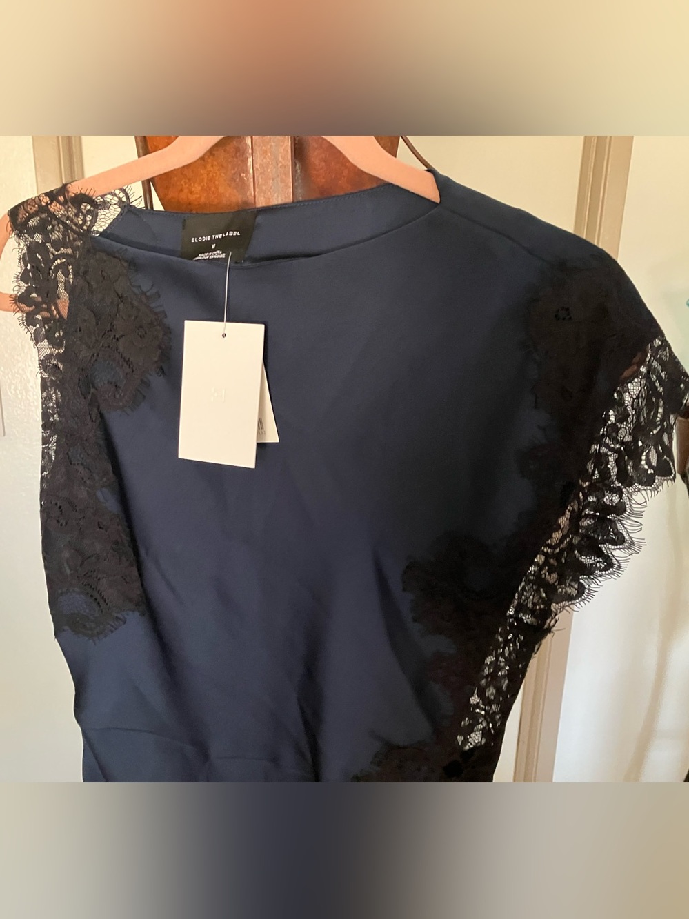 Elodie the Label Elegant and Soft Maris Blue with Black Lace Maxi Dress. NWT - Picture 8 of 10